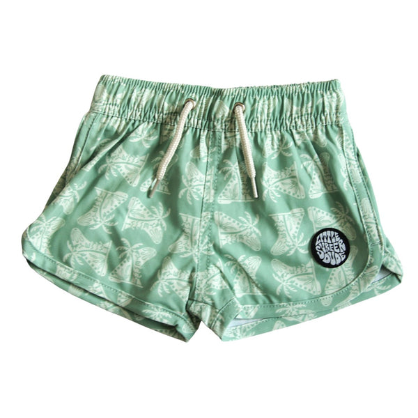 Green and Cream Fin swim trunks