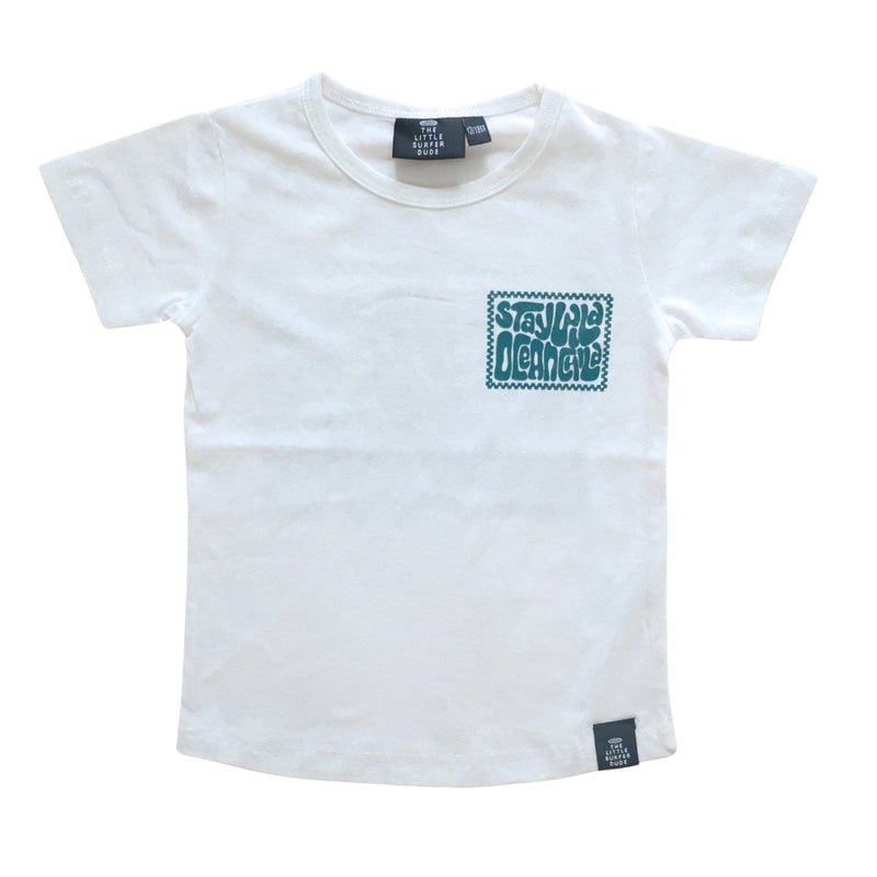 Stay Wild Ocean Child White and Blue Toddler Tee