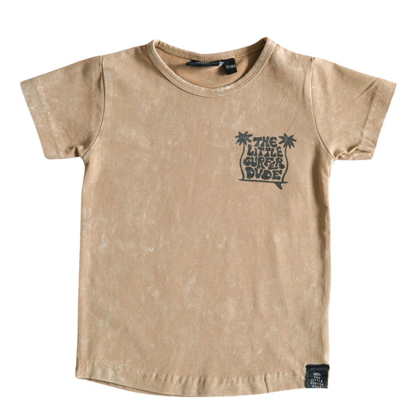 Little Surfer Dude Tan and Black Logo Tee