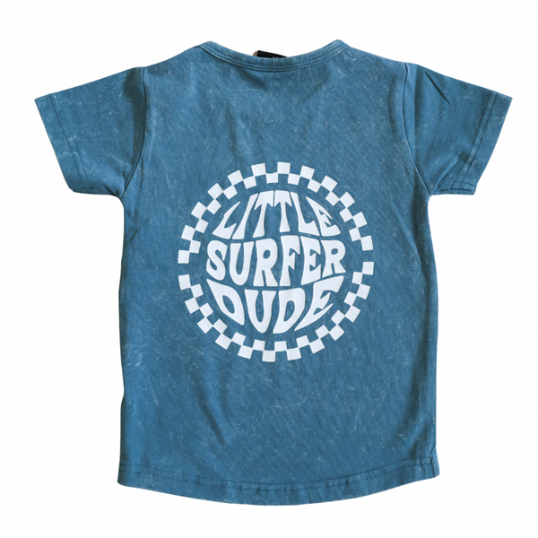 Blue Checkered Little Surfer Dude Logo T-Shirt