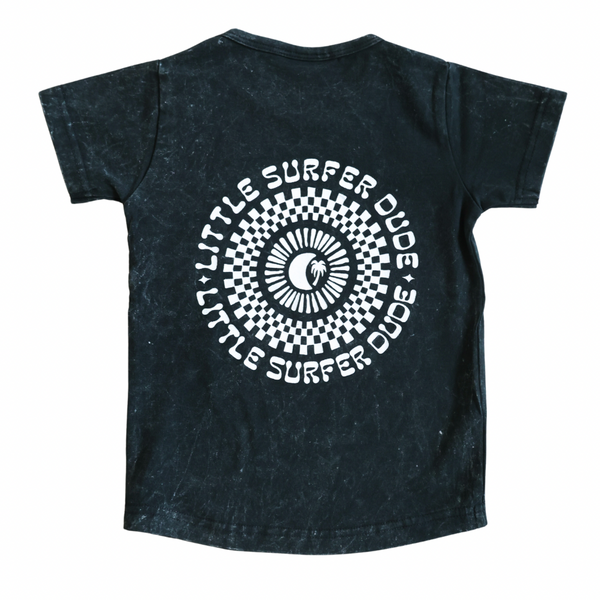 Black Checkered Palm Little Surfer Dude Logo T-Shirt