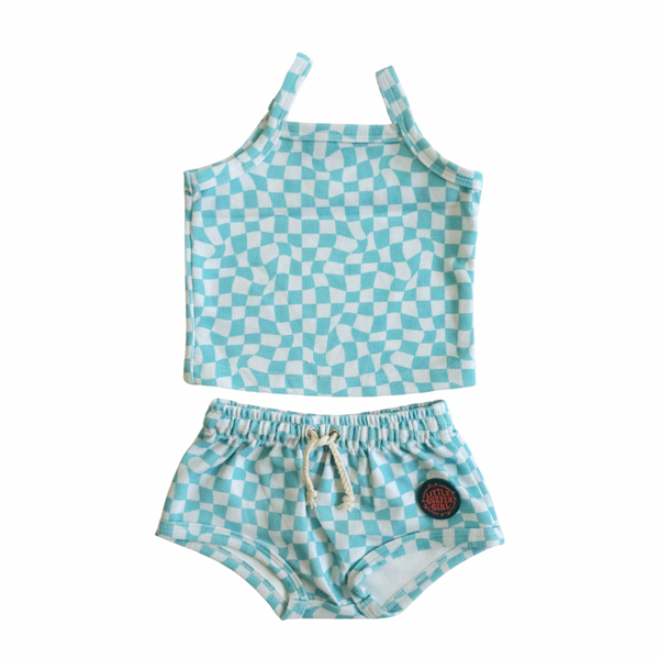 Checkered Blue Little Surfer Girl Two-piece set