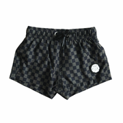 Black Checkered Swim Trunks