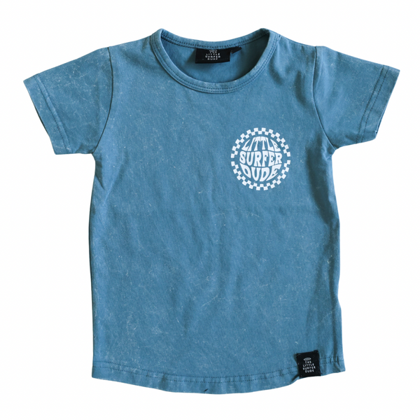Blue Checkered Little Surfer Dude Logo T-Shirt