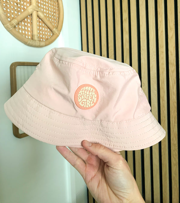 Little Surfer Girl Pink Nylon Bucket Hat
