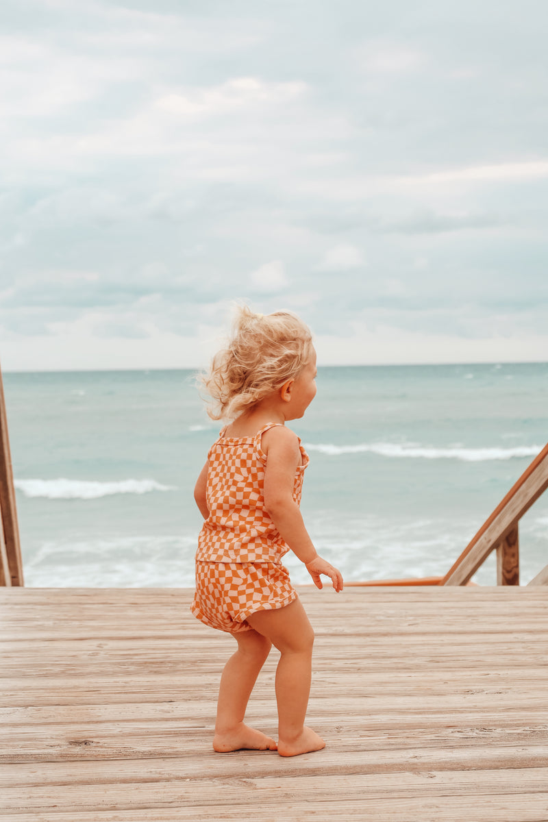 Checkered Pink Little Surfer Girl Two-piece set