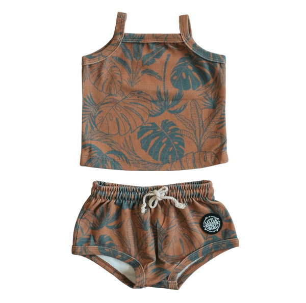 Brown Tropical Little Surfer Girl Two-piece set