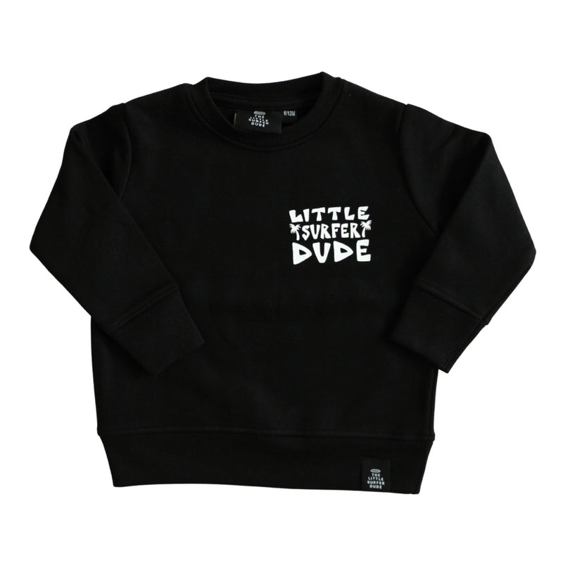 Black Little Surfer Dude Crewneck Sweater