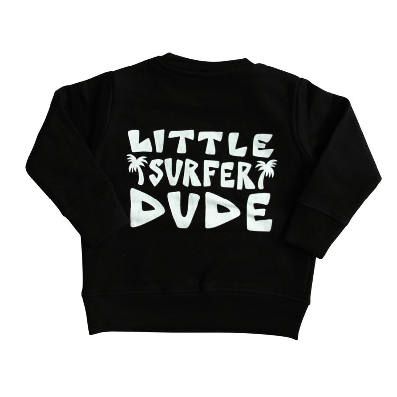 Black Little Surfer Dude Crewneck Sweater