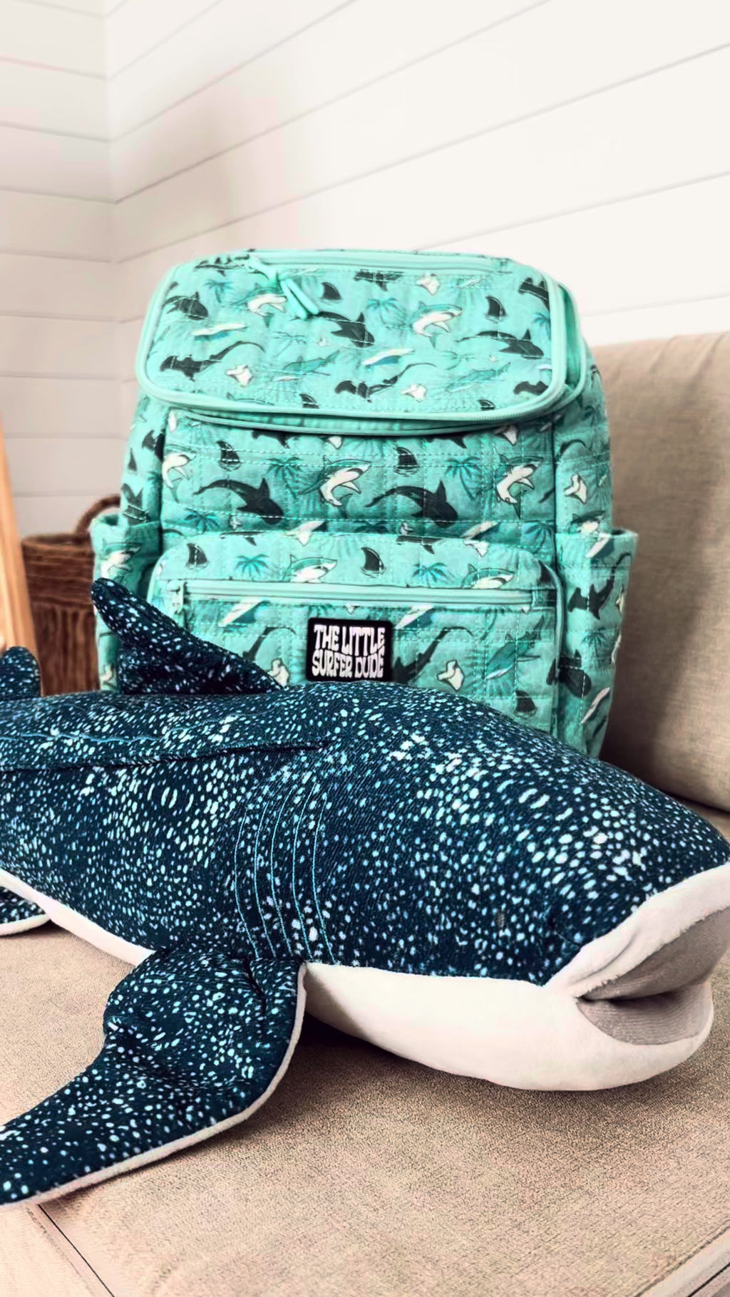 jansport backpack sloth riding shark Blue Shark Backpack